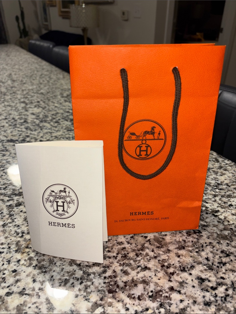Herms Orange Gift Bag With White Branded Card